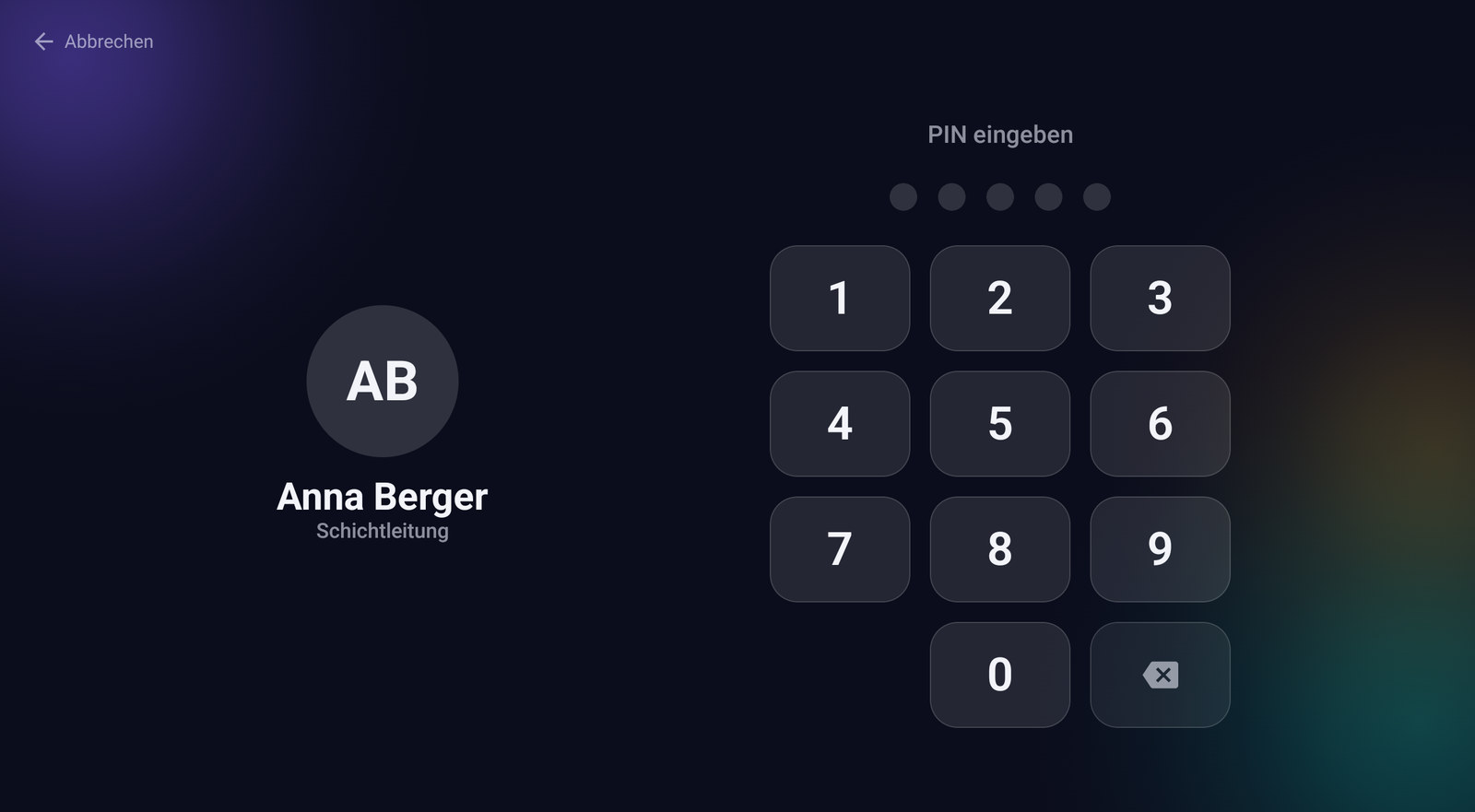 SHIFTDECK - TERMINAL — Anmeldung mit PIN